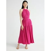Scoop Women's Pleated Plisse Halter Maxi Dress with Cutouts, Sizes XS-XXL