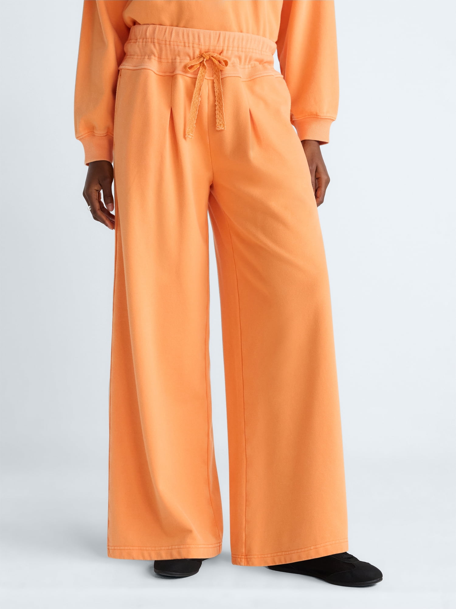 Scoop Women's Pleated Wide-Leg Sweatpants, 29'' Inseam, Sizes XS