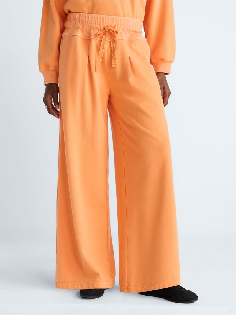 Scoop Women's Pleated Wide-Leg Sweatpants, 29'' Inseam, Sizes XS