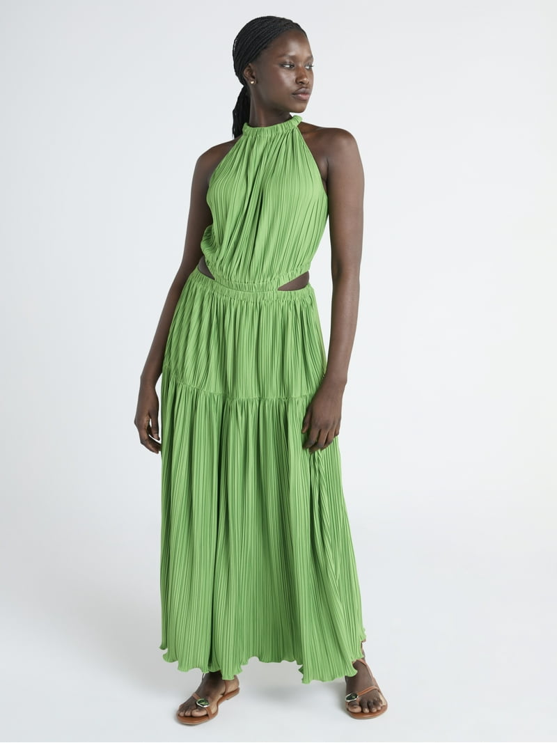 plisse green dress Melody Midi Plisse Collared Dress – Allie and Me Boutique main image 0