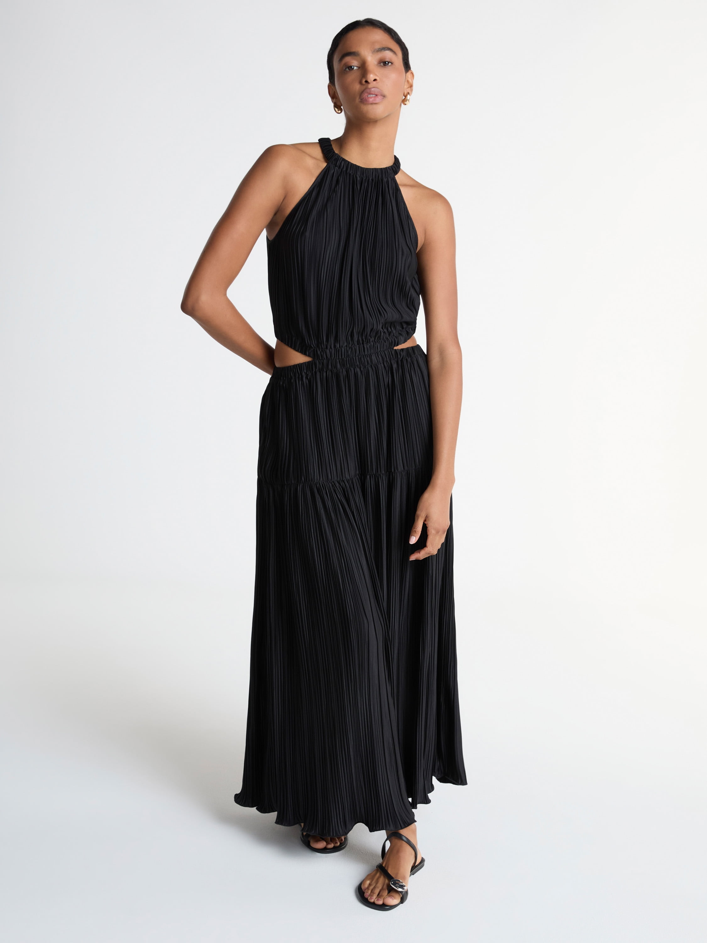 Scoop Womens Plisse Halter Maxi Dress with Cutouts, Sizes XS-XXL