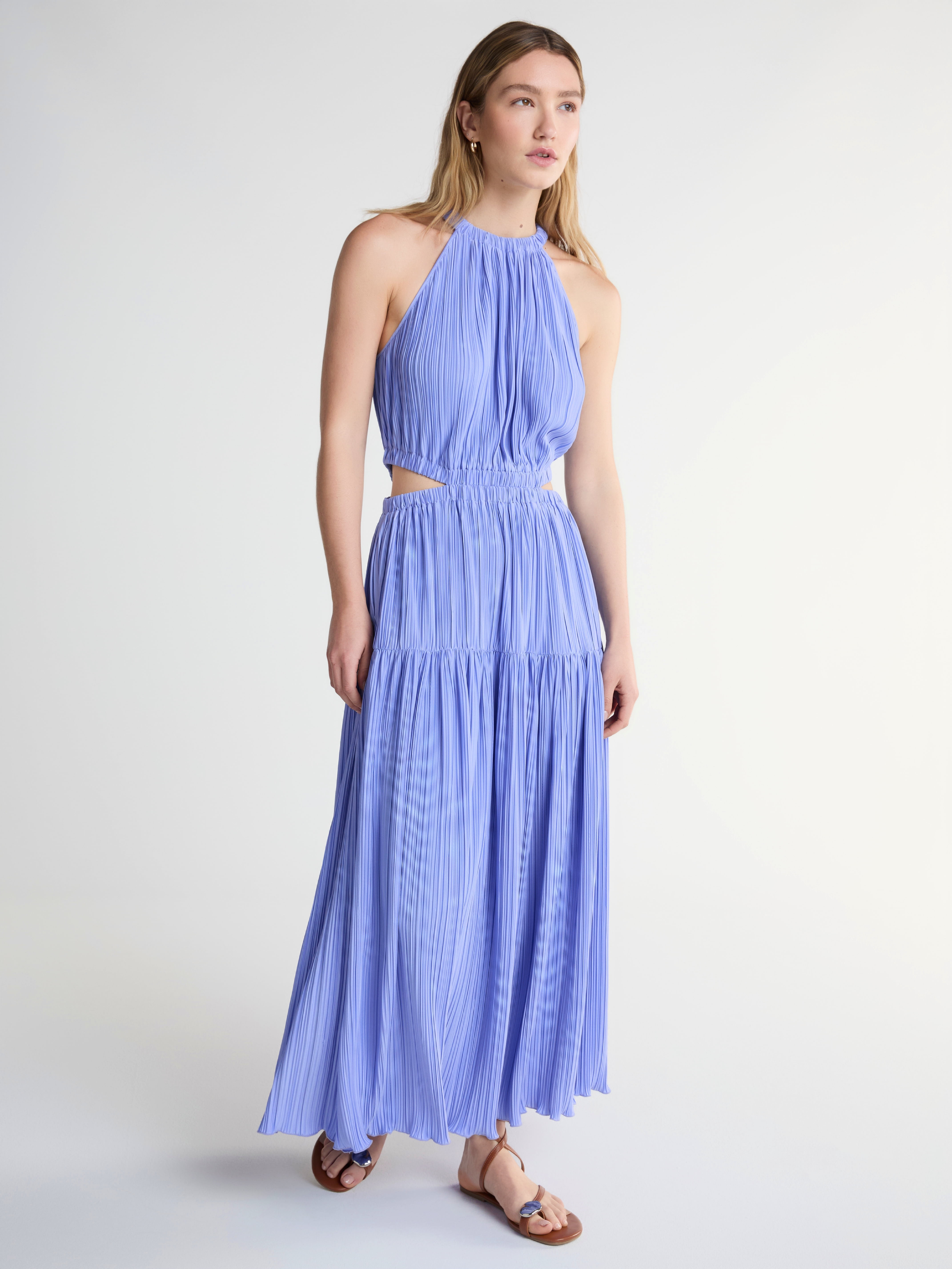 Scoop Women’s Plisse Halter Maxi Dress with Cutouts, Sizes XS-XXL
