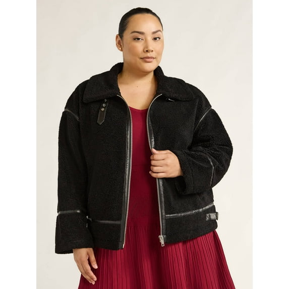 Scoop Women's Plus Faux Fur Oversized Teddy Jacket, Sizes 1X-4X