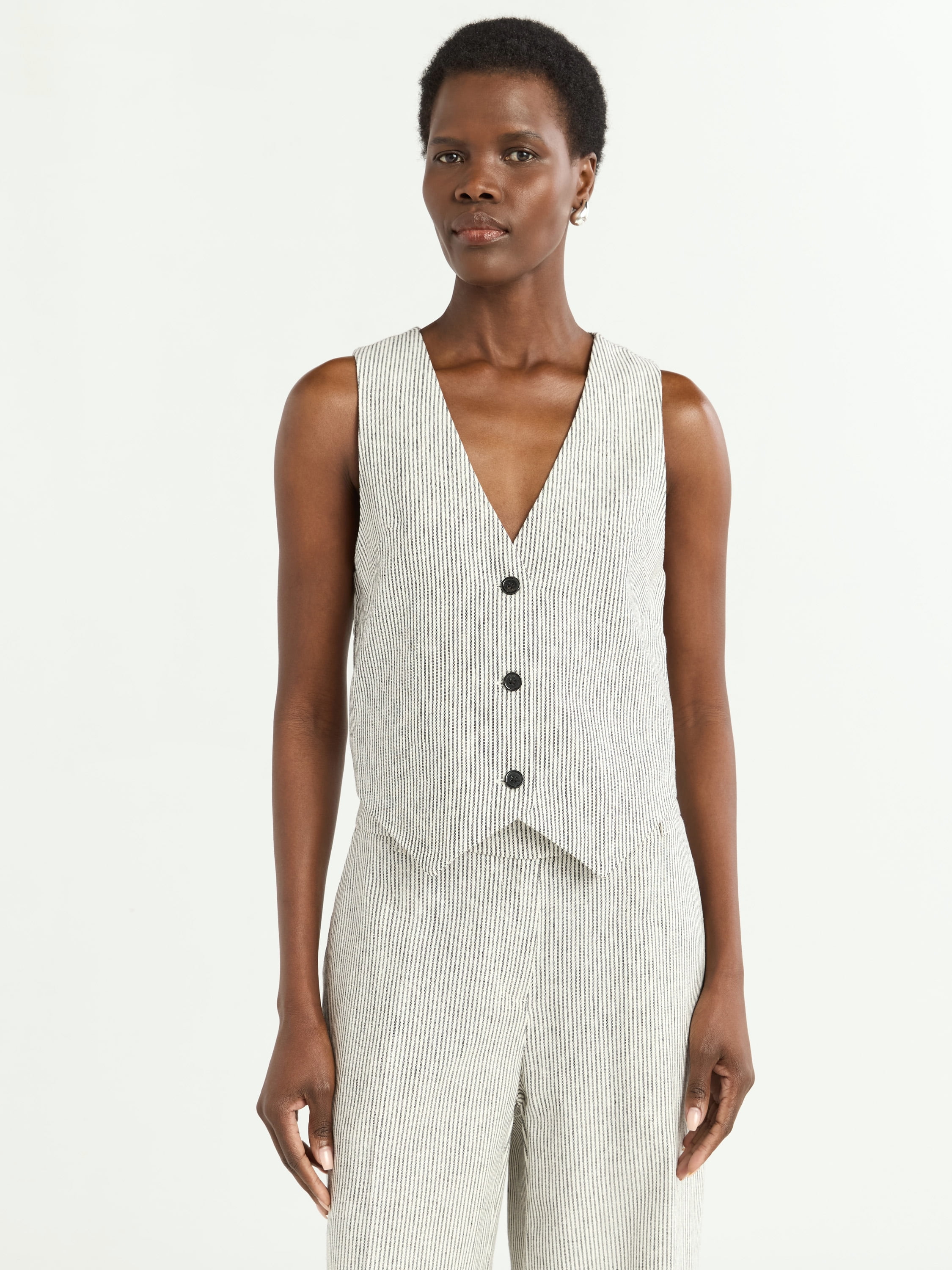 Scoop Women's and Women's Plus Linen Blend V-Neck Button
