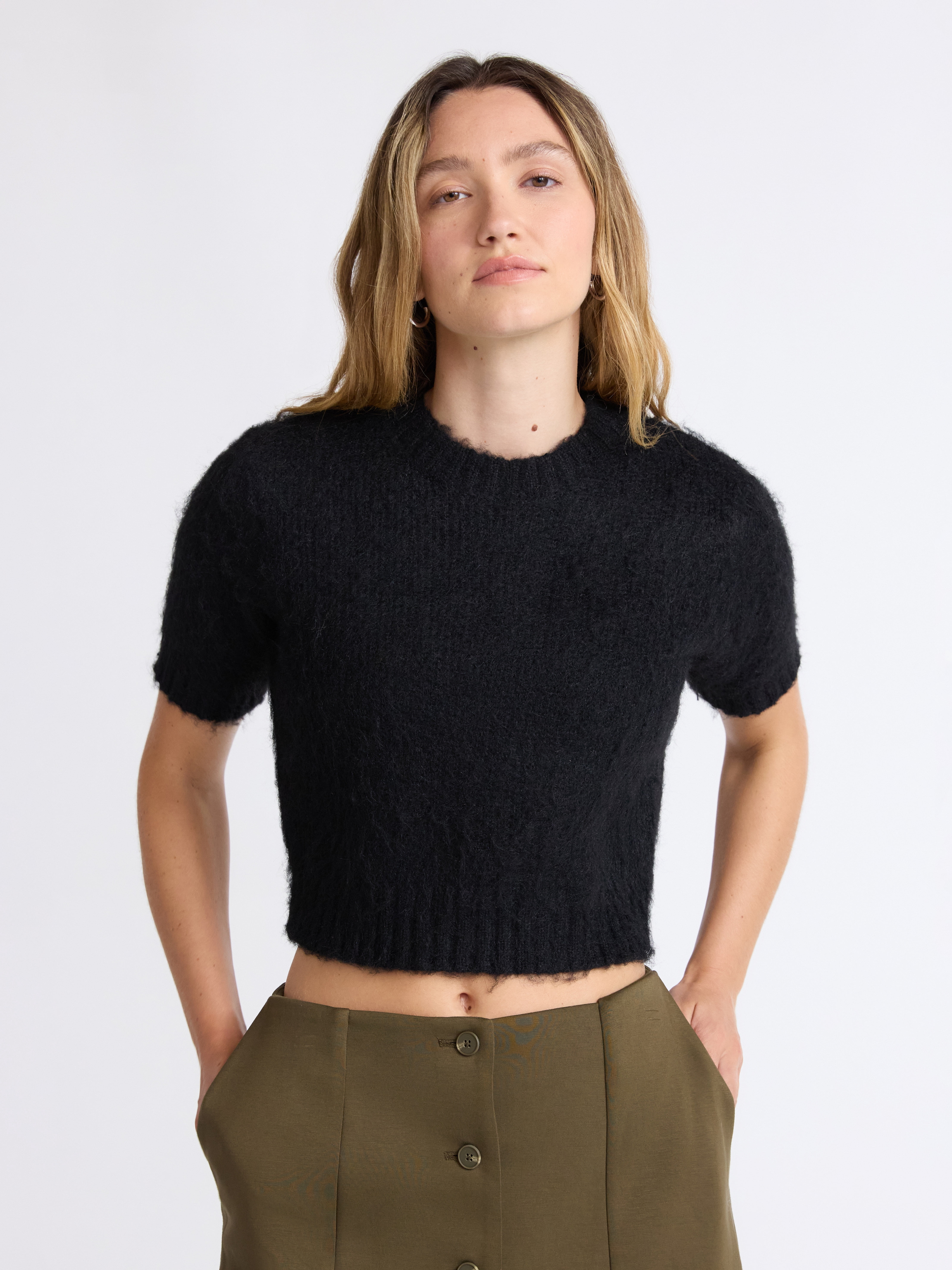 Scoop Women's and Women’s Plus Fluffy Sweater with Short Sleeves, Lightweight, Sizes XS-4X