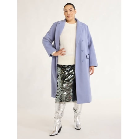 Scoop Women's & Women's Plus Faux Wool Oversized Double Breasted Coat, Sizes XS-4X