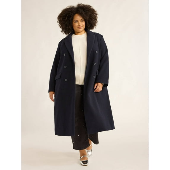 Scoop Women's & Women's Plus Faux Wool Oversized Double Breasted Coat, Sizes XS-4X