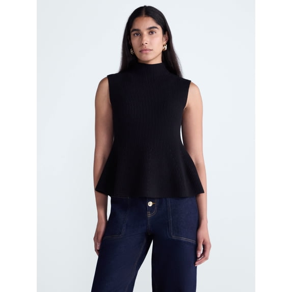 Scoop Women's and Women's Plus Sleeveless Mock Neck Peplum Sweater Tank, Sizes XS-4X