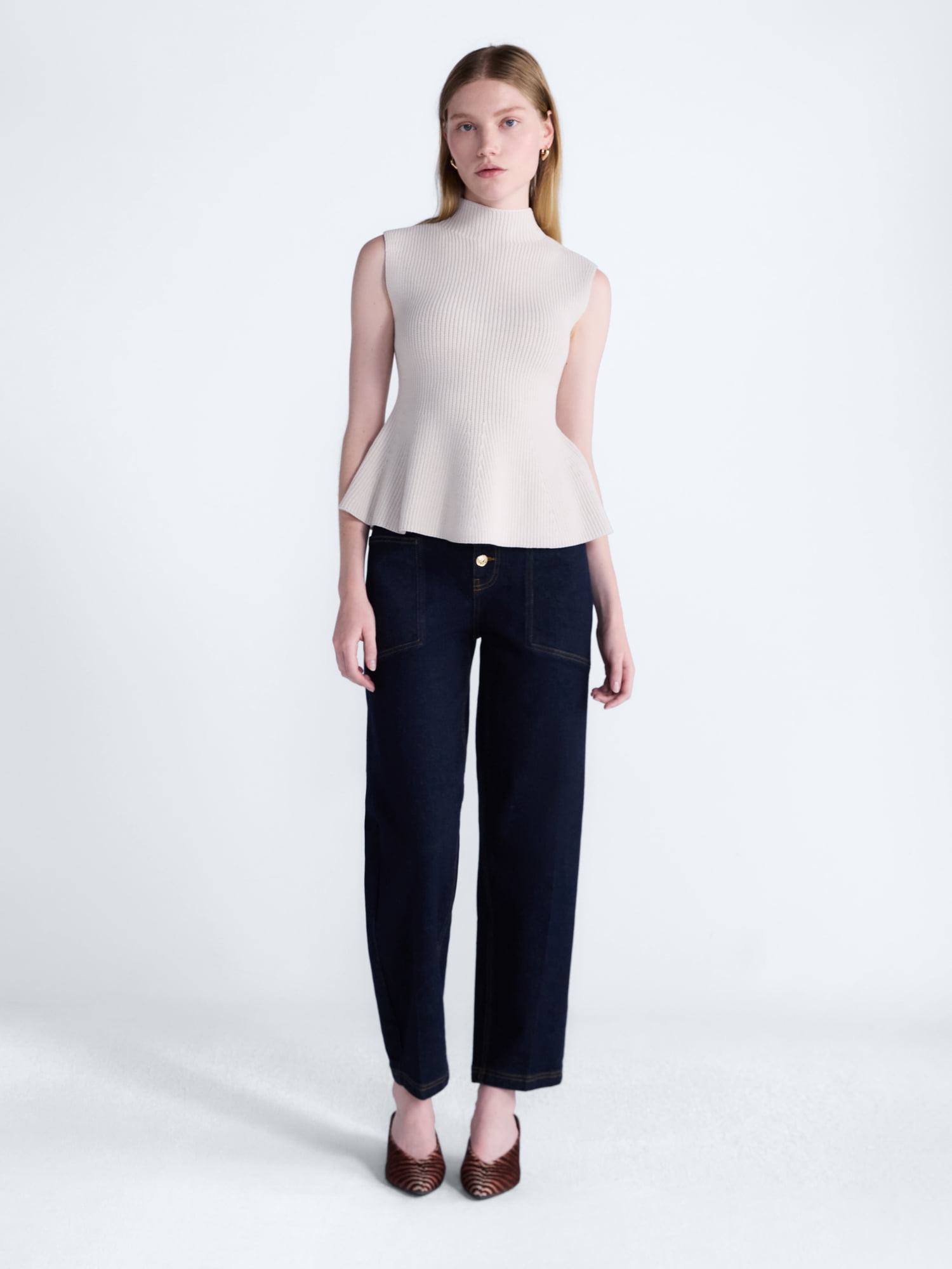 Scoop Women's and Women's Plus Sleeveless Mock Neck Peplum Sweater Tank, Sizes XS-4X