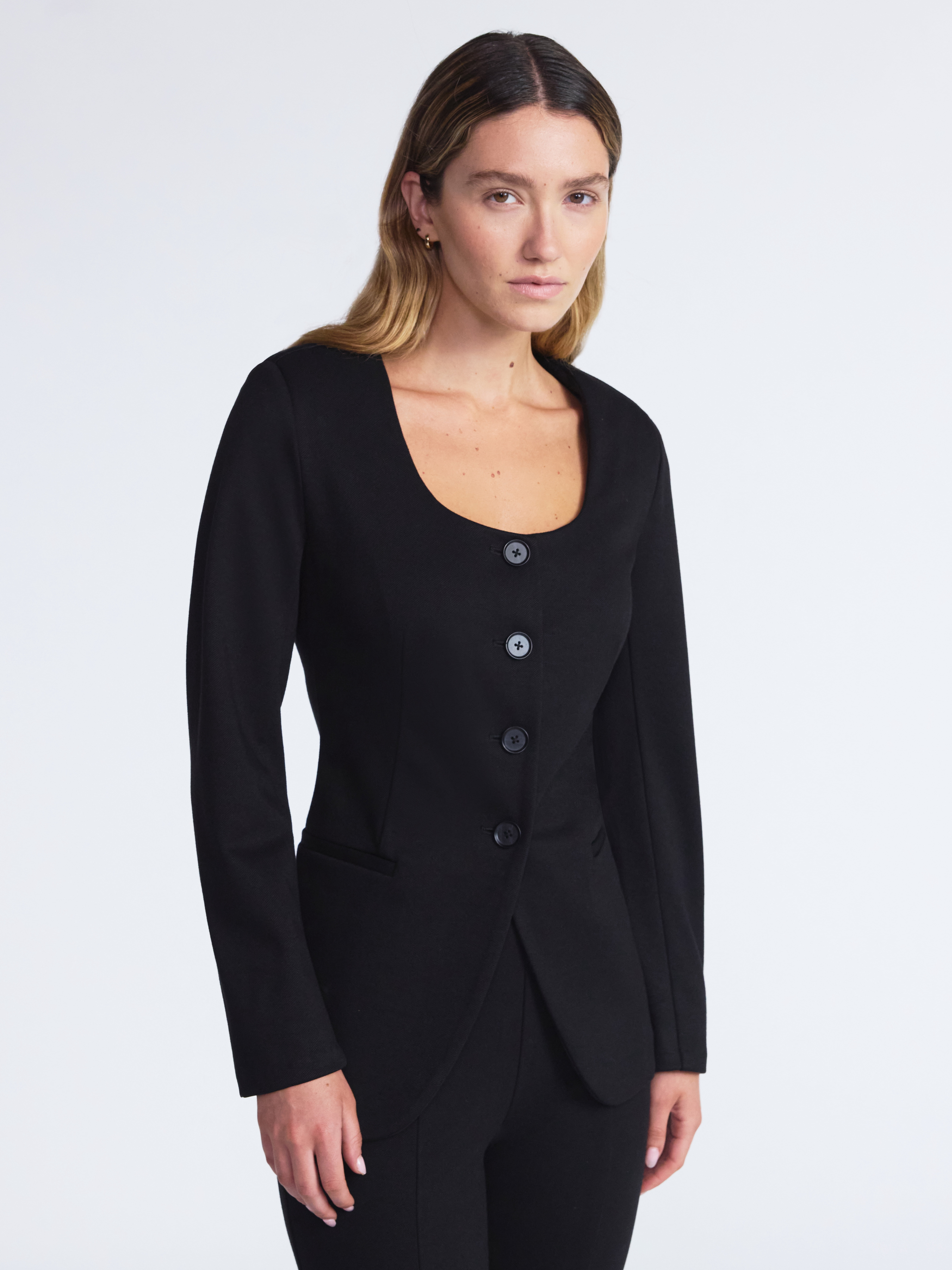 Scoop Women's and Women's Plus Slim Fit Elongated Ponte Blazer
