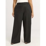 Scoop Women's Plus Tailored Linen Blend Wide Leg Pants, 32" Inseam, Sizes 14W-28W