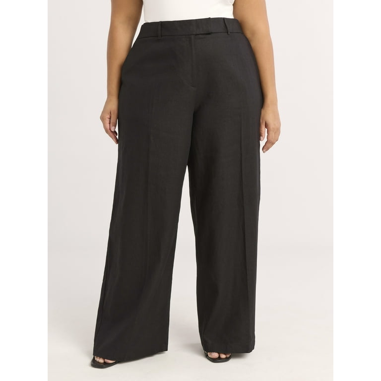 Plus size blue striple long linen pants 4939