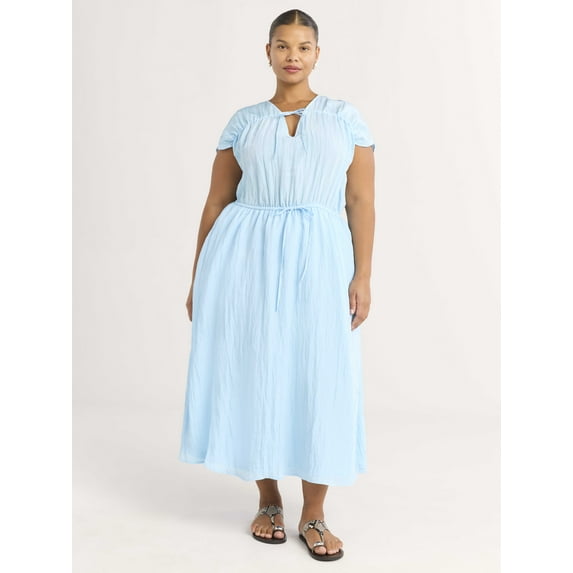 Scoop Women’s V-Neck Crinkle Midi Dress, Sizes XS-4X