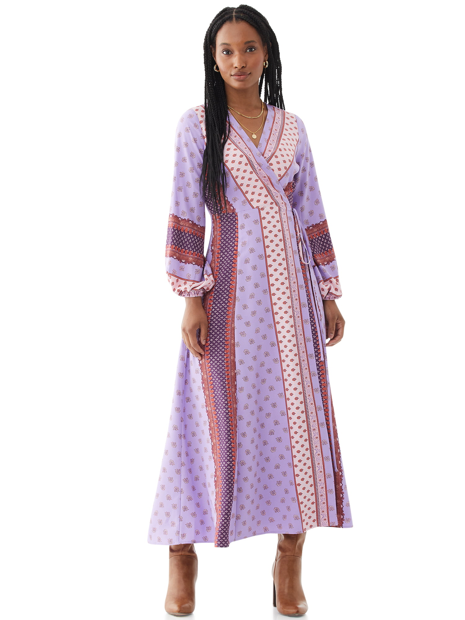 Scoop Women’s Printed Maxi Wrap Dress - Walmart.com