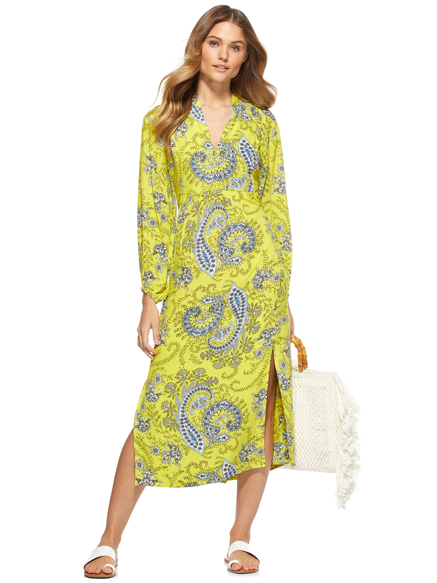 Scoop Women’s Printed Midi Dress with Side Slits - Walmart.com