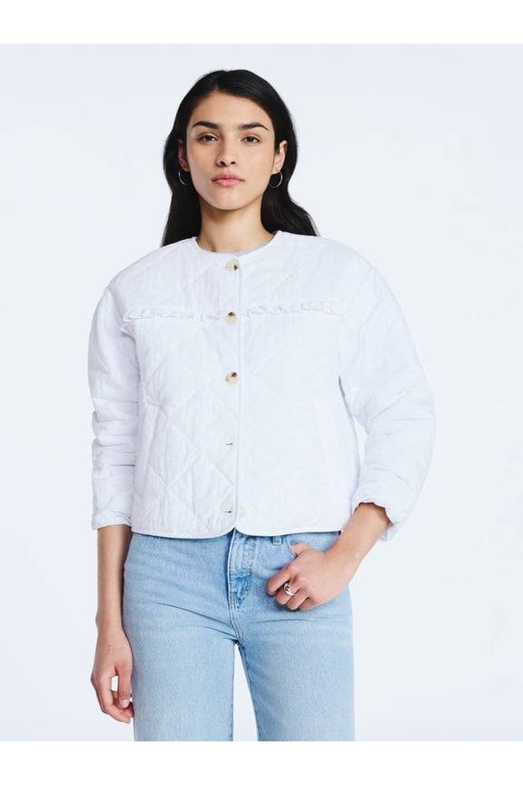 Women's Cotton Eyelet Jacket with Puff Sleeves, Sizes XS-4X