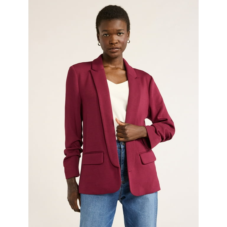 Scoop Women s and Women s Plus Relaxed Scuba Knit Stretch Blazer with Scrunch Sleeves Sizes XS 4X