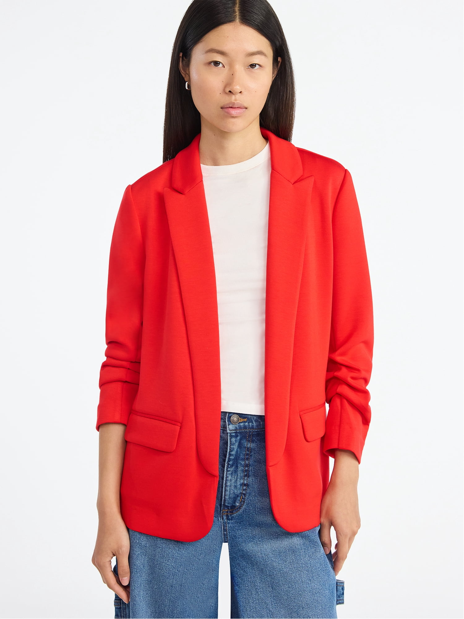Scoop Women's and Women’s Plus Ultimate ScubaKnit Relaxed Blazer with Scrunch Sleeves, Sizes XS-4X