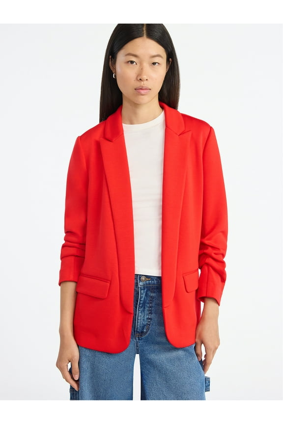 Women's and Women’s Plus Ultimate ScubaKnit Relaxed Blazer with Scrunch Sleeves, Sizes XS-4X