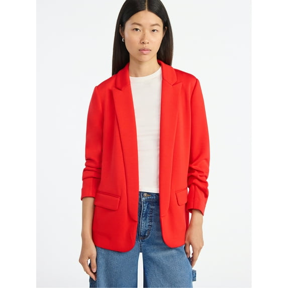 Scoop Women's and Women’s Plus Ultimate ScubaKnit Relaxed Blazer with Scrunch Sleeves, Sizes XS-4X