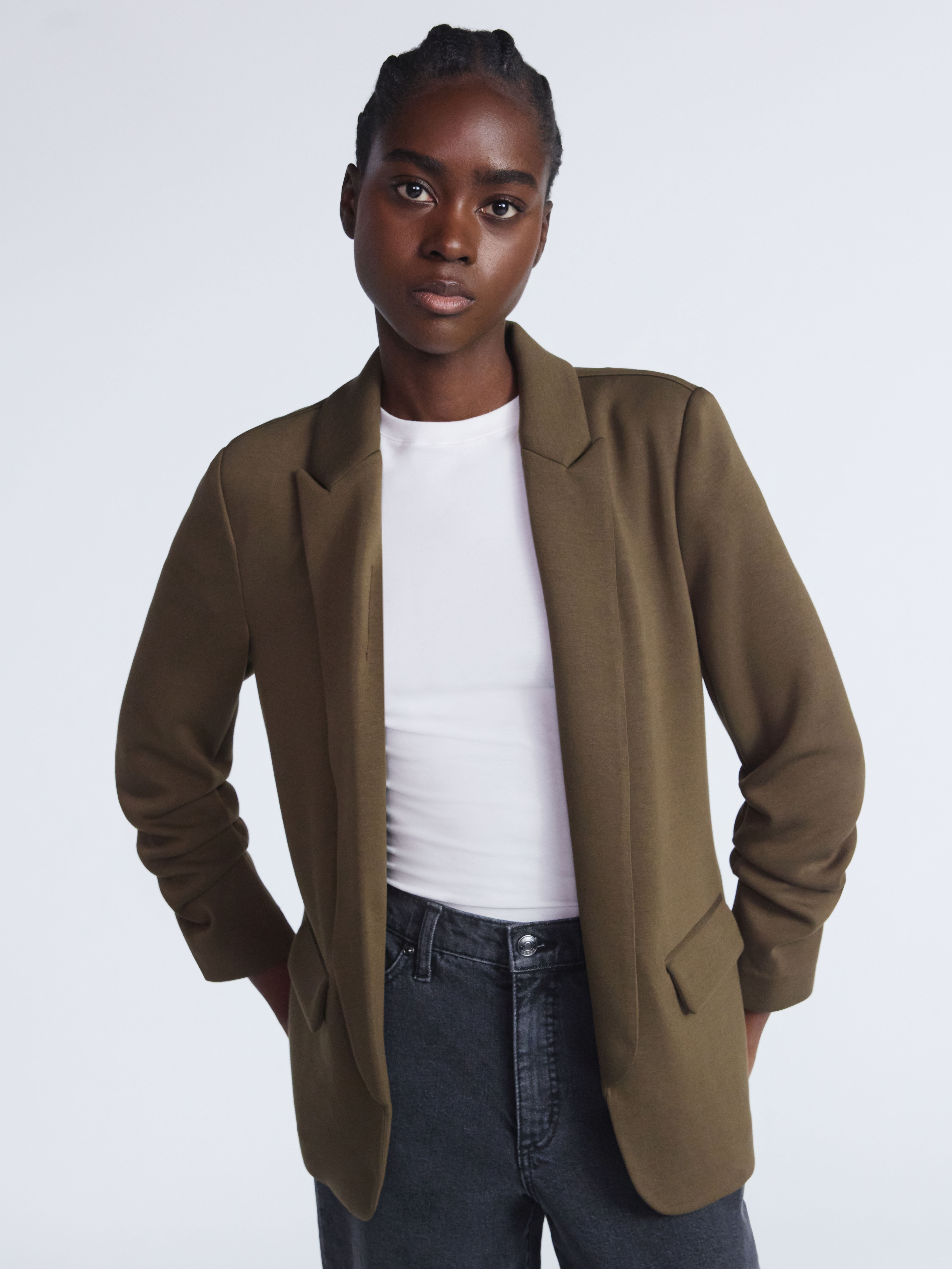 Scoop Women's and Women’s Plus Ultimate ScubaKnit Relaxed Blazer with Scrunch Sleeves, Sizes XS-4X