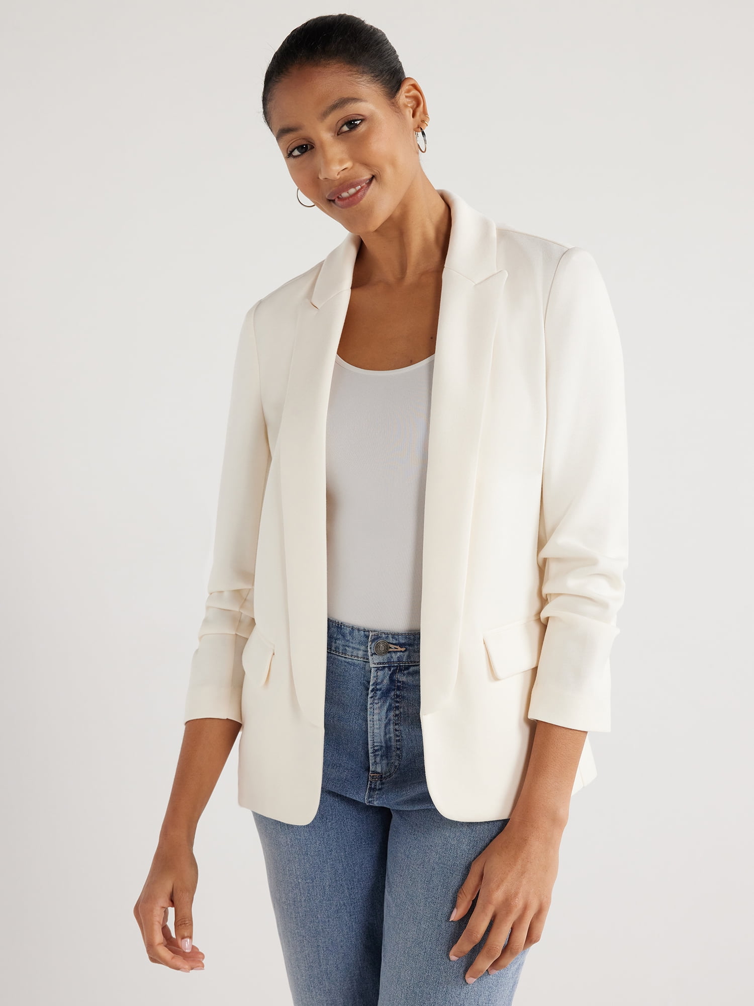 White knit blazer sale