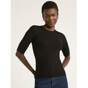 Scoop Women's and Women's Plus Rib Knit Sweater with Elbow Length Sleeves, Lightweight, Sizes XS-4X