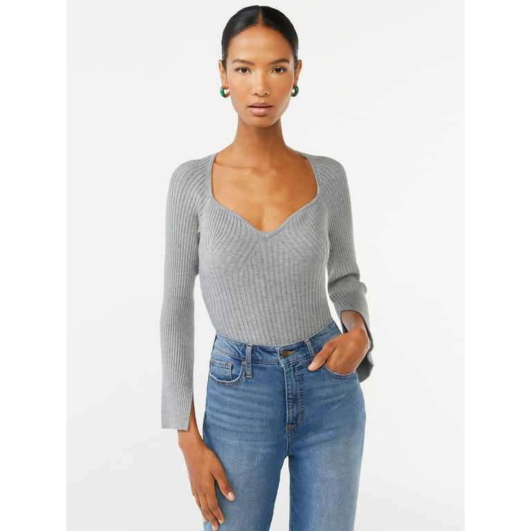 Scoop Women's Ribbed Bodysuit with Long Sleeves