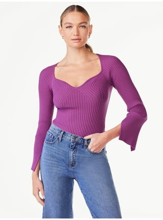 Pink Victoria's Secret Purple Floral Square Neck Short Sleeve Bodysuit Size  XL