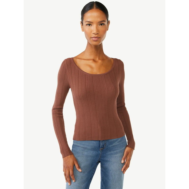 Scoop Women's Ribbed Knit Long Sleeve Top 