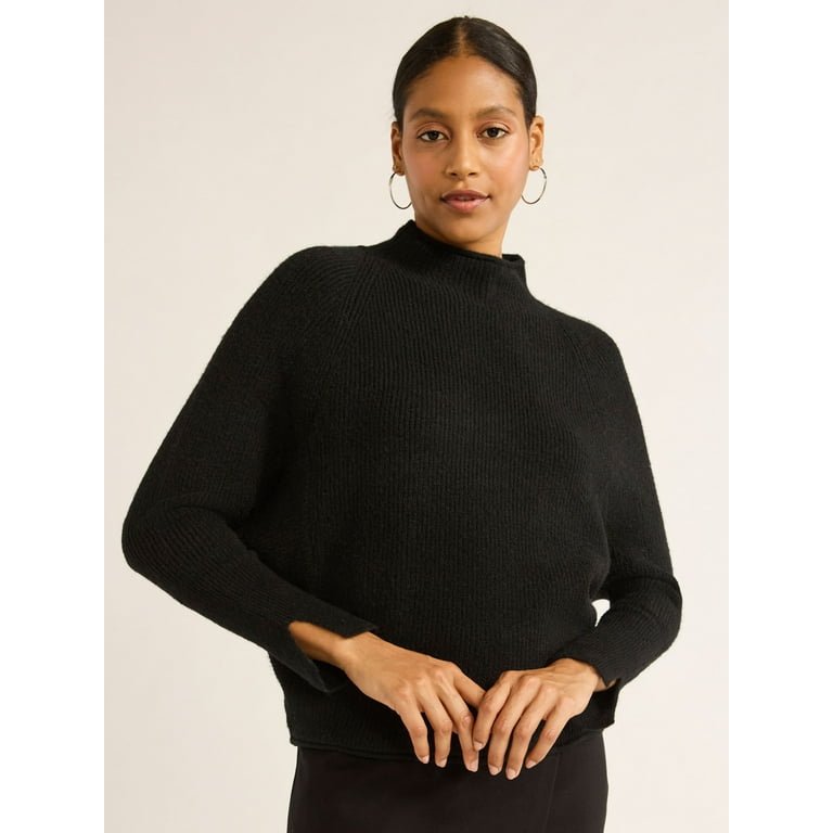 Roll Neck Black Mock Neck Sweater Women's Black Mock Neck