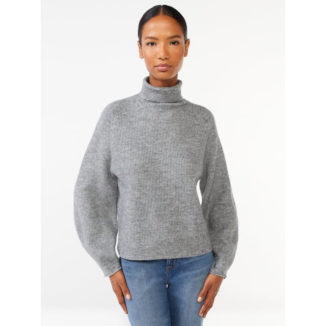 Oversized Turtleneck Sweater with Ribbed Hem - Orange main image 0