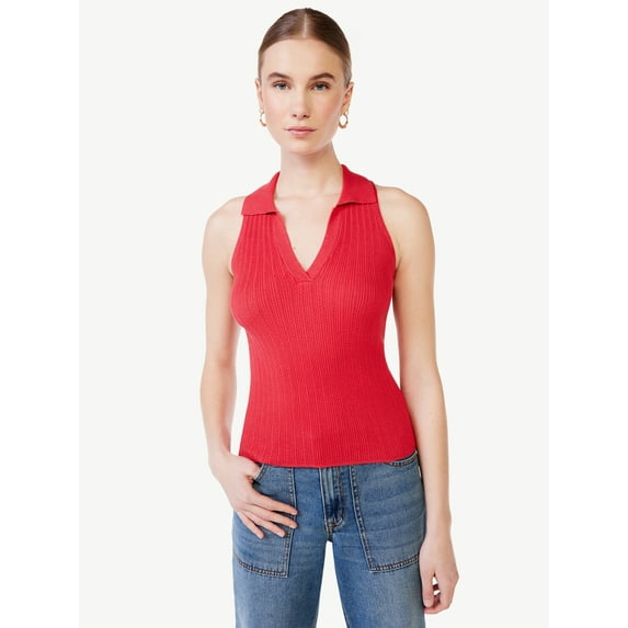 Scoop Women's Ribbed Sleeveless Polo Shirt