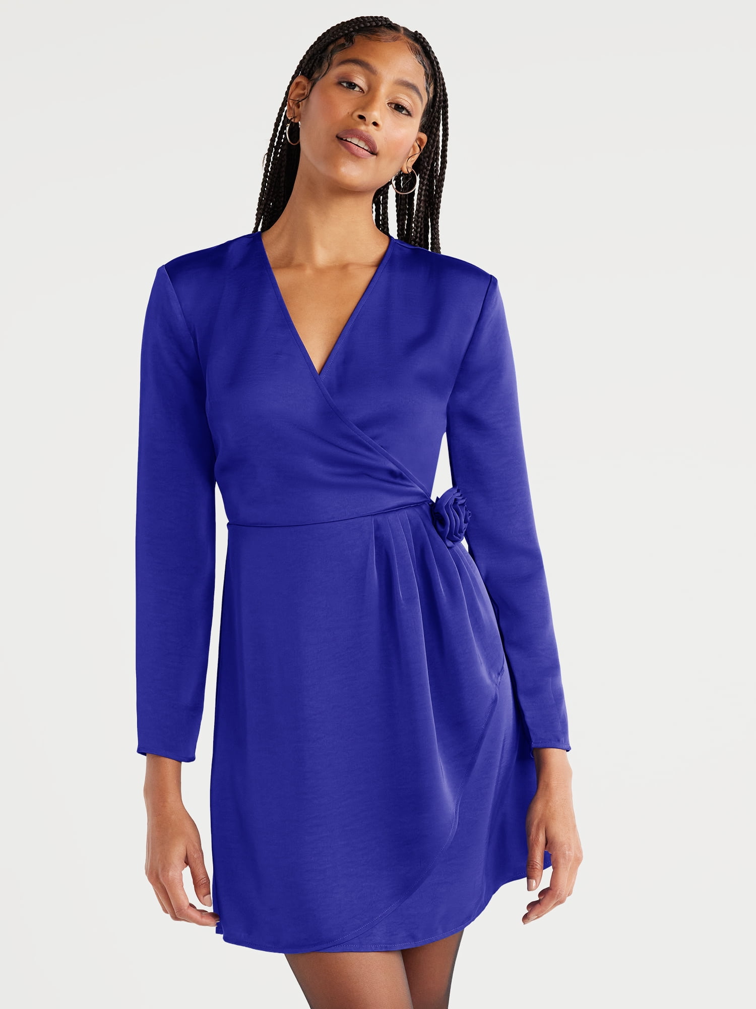 Scoop Women’s Rosette Satin Mini Dress, Sizes XS-XXL - Walmart.com