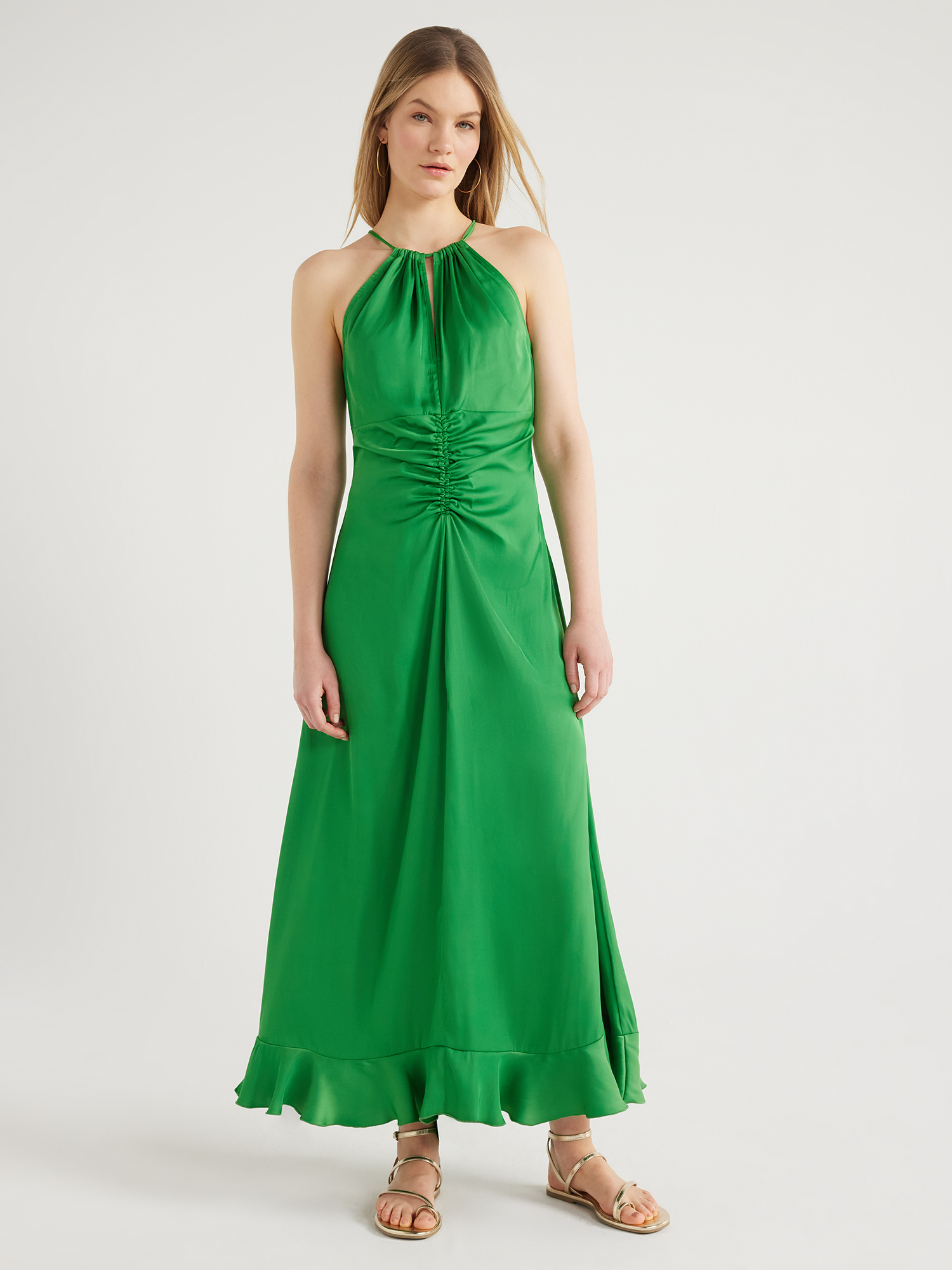 Scoop Women's Ruched Halter Dress, Sizes XS-XXL