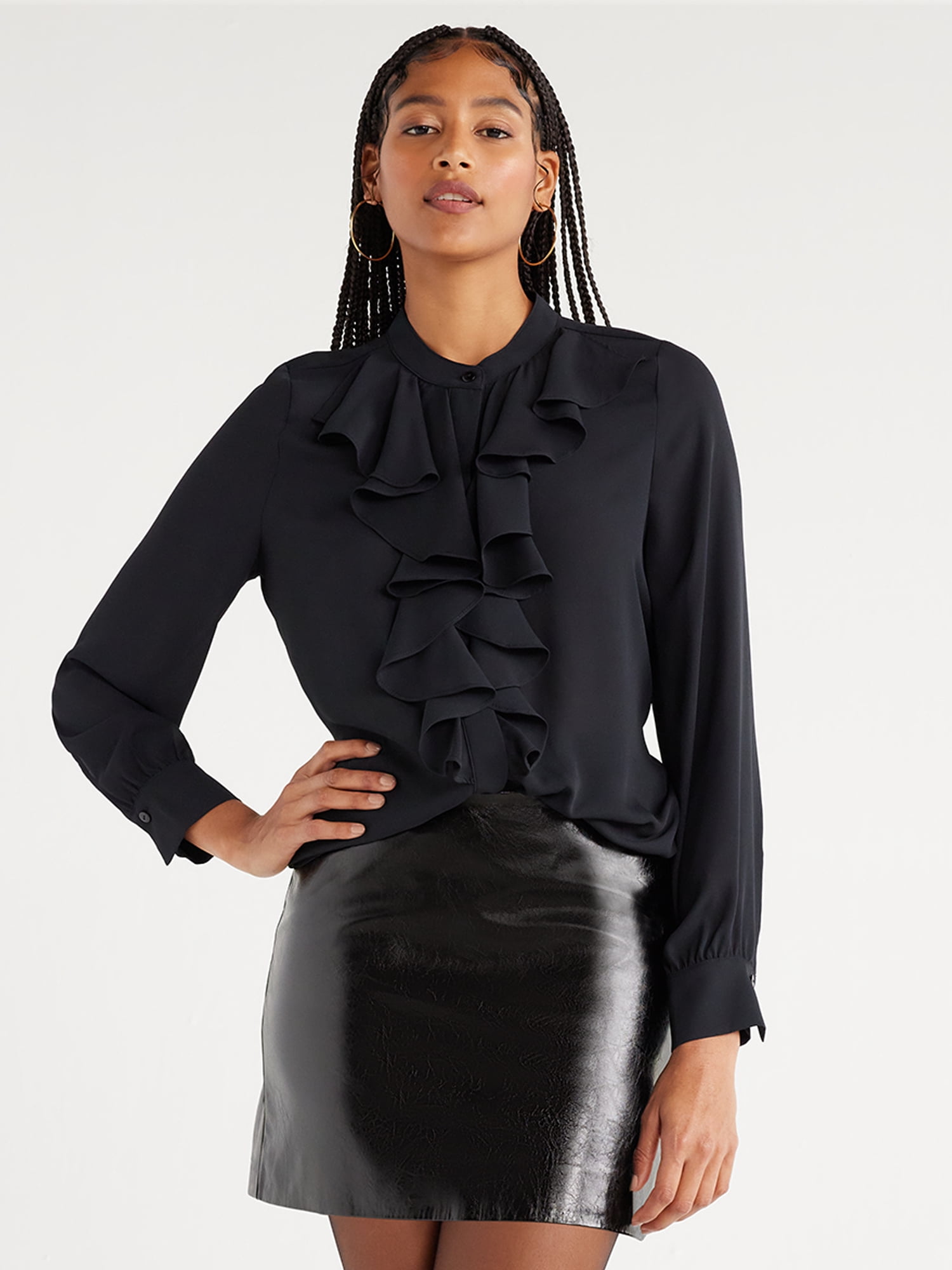 Scoop Women’s Ruffle Button Down Shirt, Sizes XSXXL