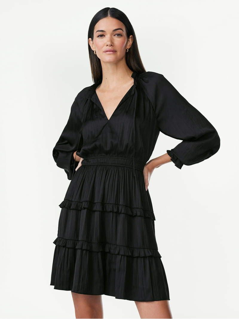 Scoop women's Ruffle Tiered Mini Dress - A-Line Silhouette - Walmart.com