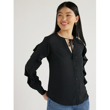 Scoop Women's Ruffle Sleeve Blouse, Sizes XS-XXL