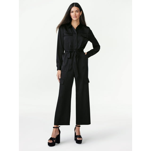 Scoop Women's Satin Jumpsuit with Wide Leg, Sizes XS2XL