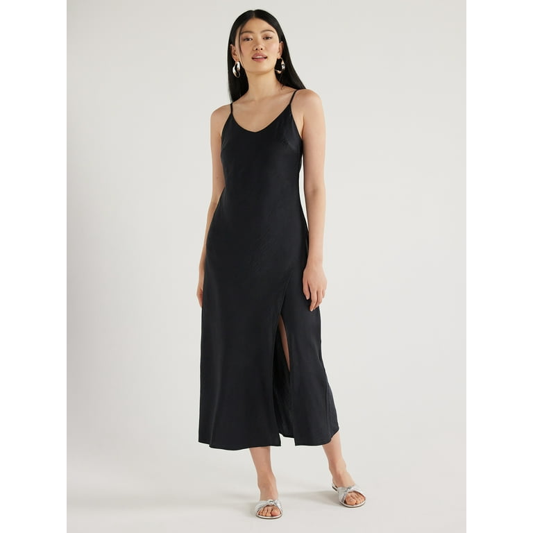 Scoop Women's Satin Midi Slip Dress with Side Slit, Sizes XS-XXL