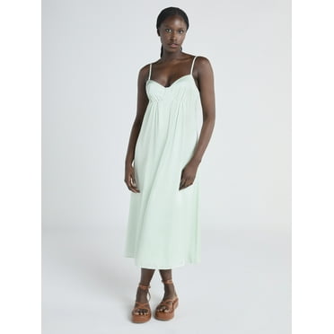Scoop Women’s Satin Ruched Maxi Slip Dress, Sizes XS-XXL