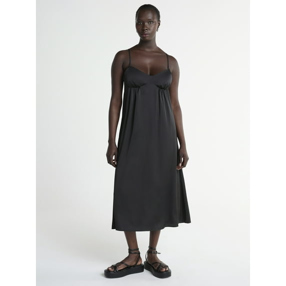 Scoop Women’s Satin Ruched Maxi Slip Dress, Sizes XS-XXL