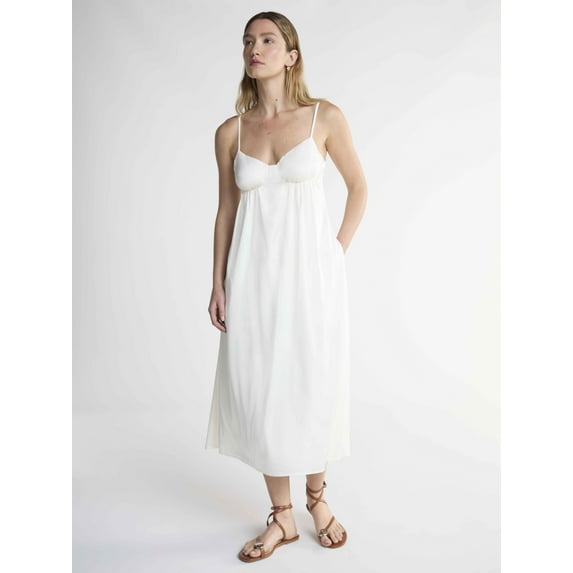 Scoop Women’s Satin Ruched Maxi Slip Dress, Sizes XS-XXL