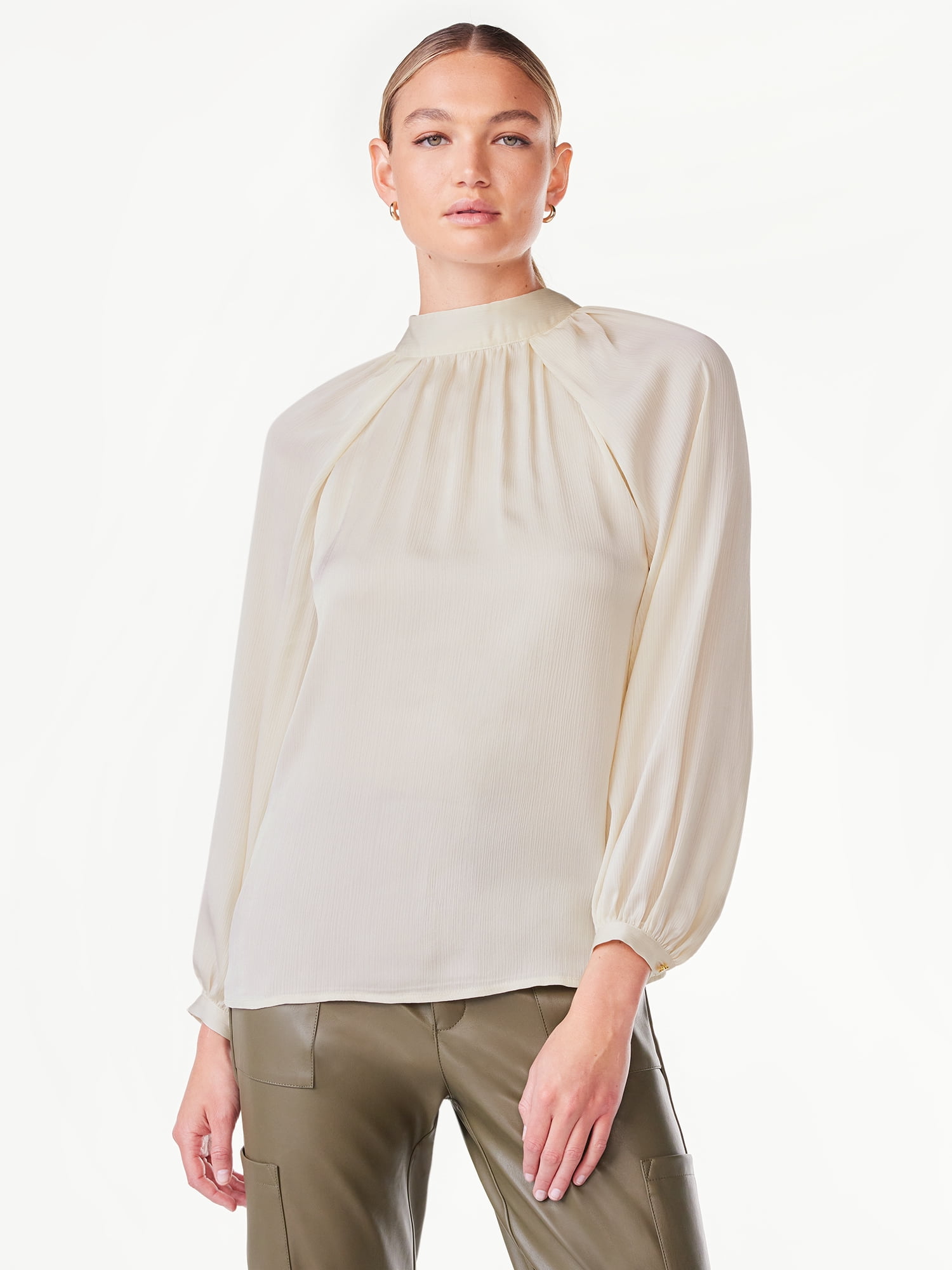 Scoop Women's Satin Tie Neck Blouse, Sizes XS-XXL - Walmart.com