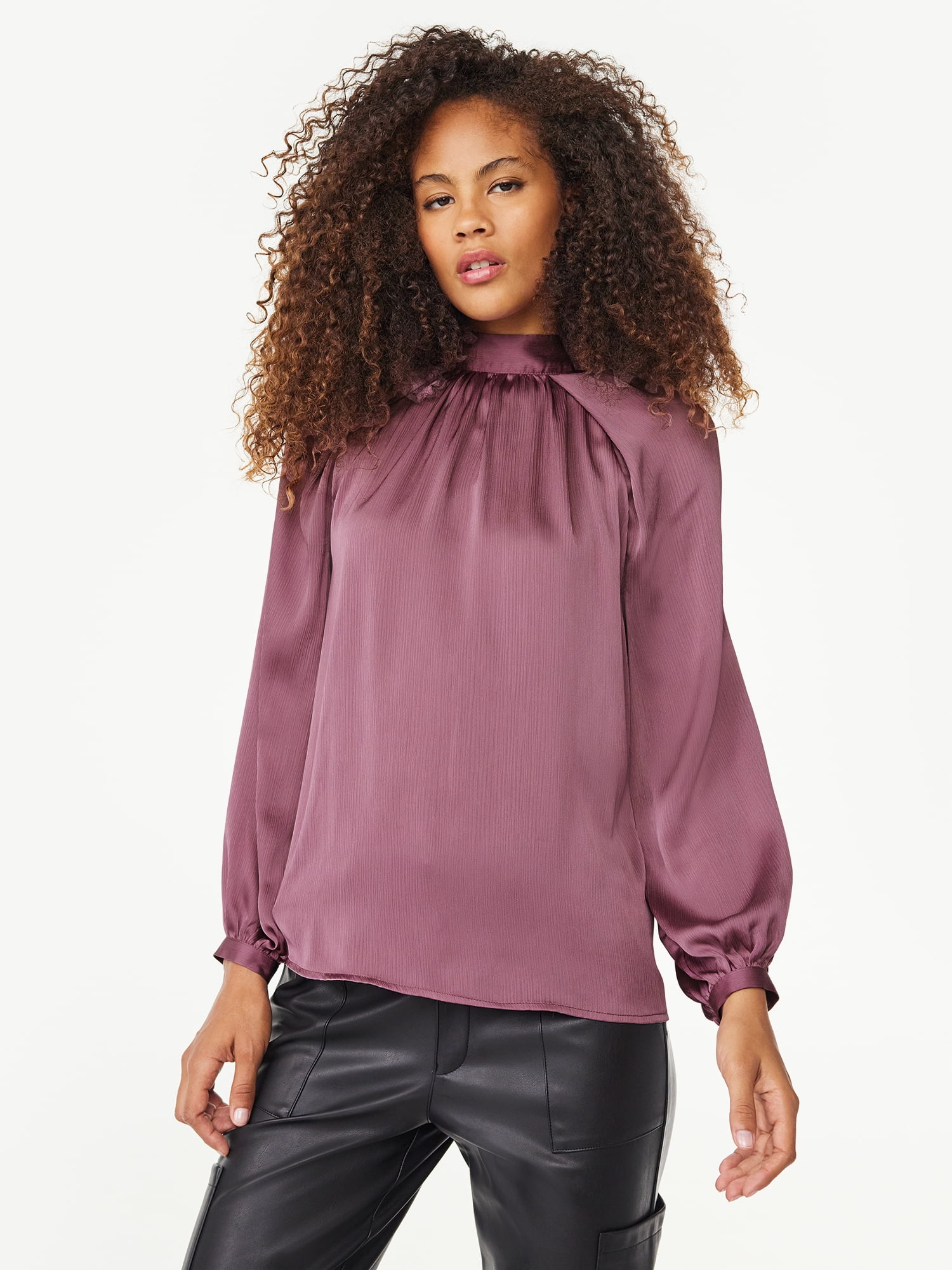 Scoop Women's Satin Tie Neck Blouse, Sizes XS-XXL - Walmart.com