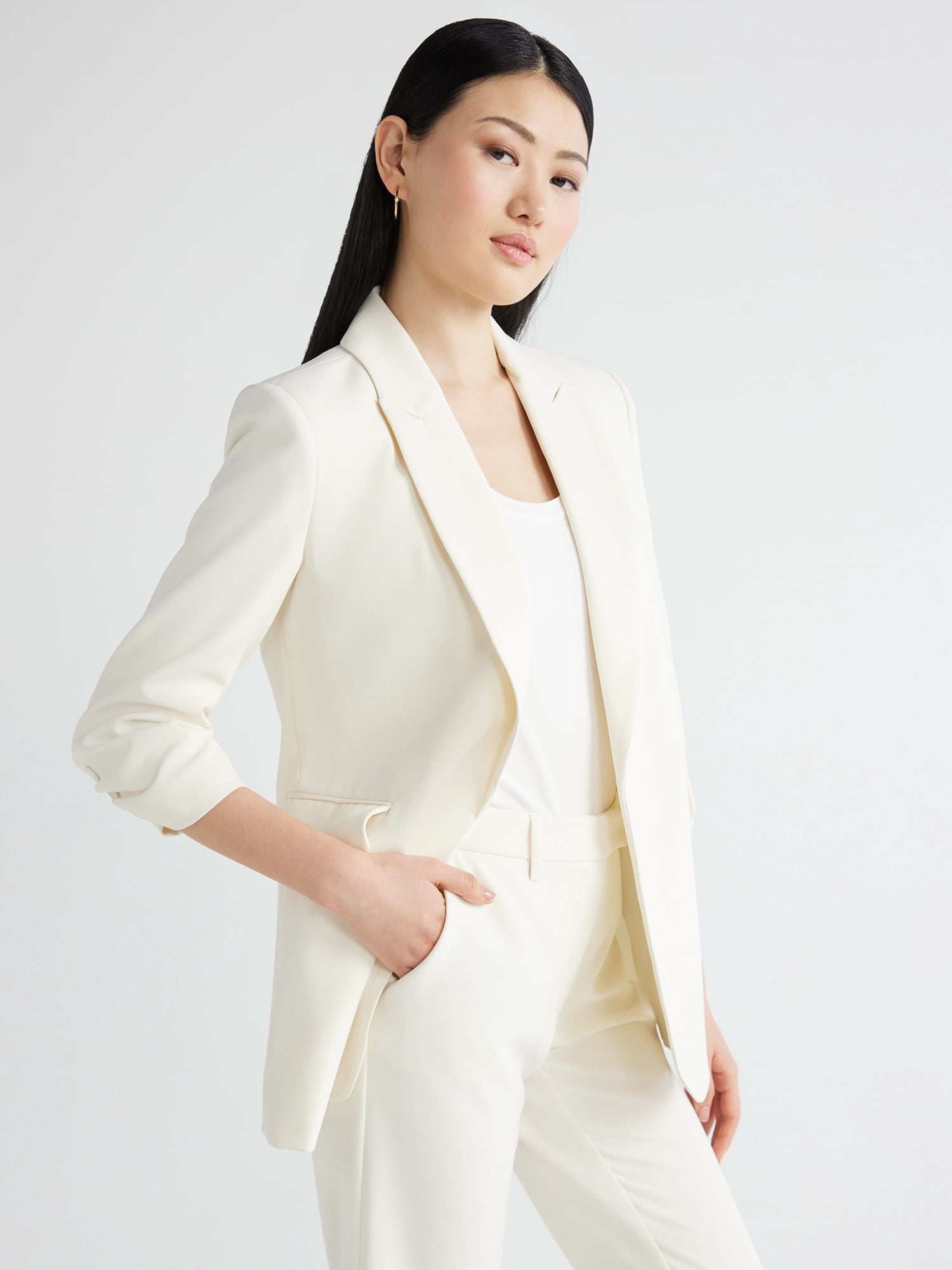 Scoop Women's Scrunch Sleeve Crepe Blazer with Buttons, Sizes XS-XXL