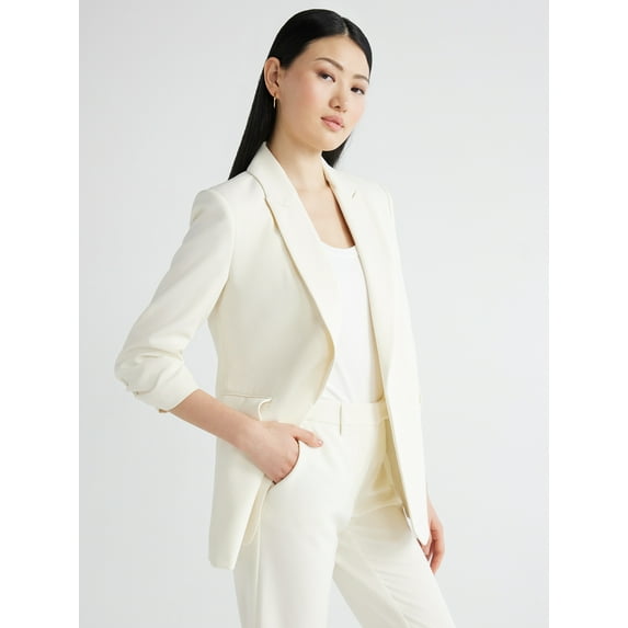Scoop Women's Scrunch Sleeve Crepe Blazer with Buttons, Sizes XS-XXL
