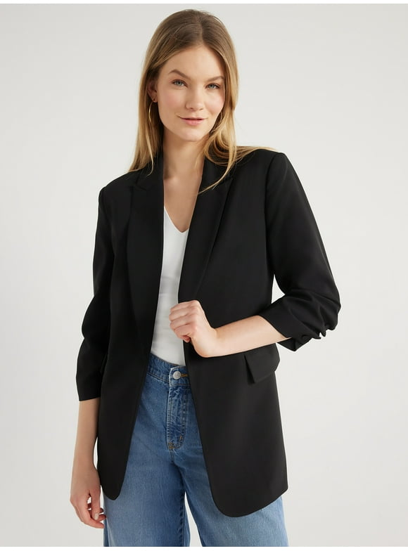 Scoop Women's Scrunch Sleeve Crepe Blazer with Buttons, Sizes XS-XXL