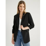Scoop Women's Scrunch Sleeve Crepe Blazer with Buttons, Sizes XS-XXL