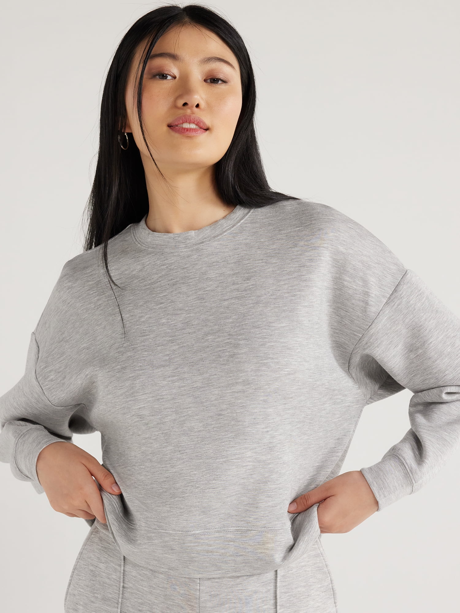 Scoop Women's Scuba Knit Cropped Sweatshirt with Drop Sleeves
